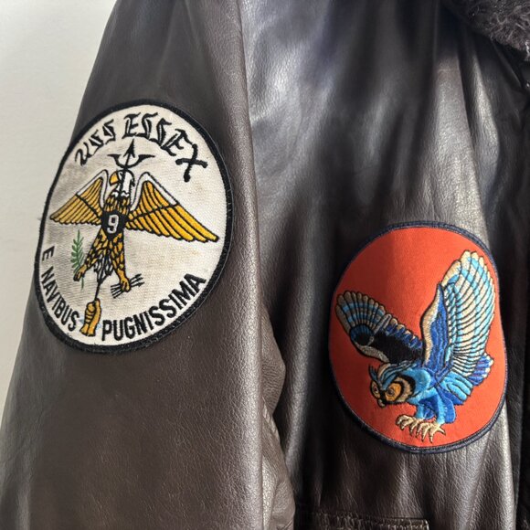 Excelled Brown Leather Aviator Bomber G-1 Jacket- Sherpa Collar, Patches -XL-XXL - Picture 7 of 15